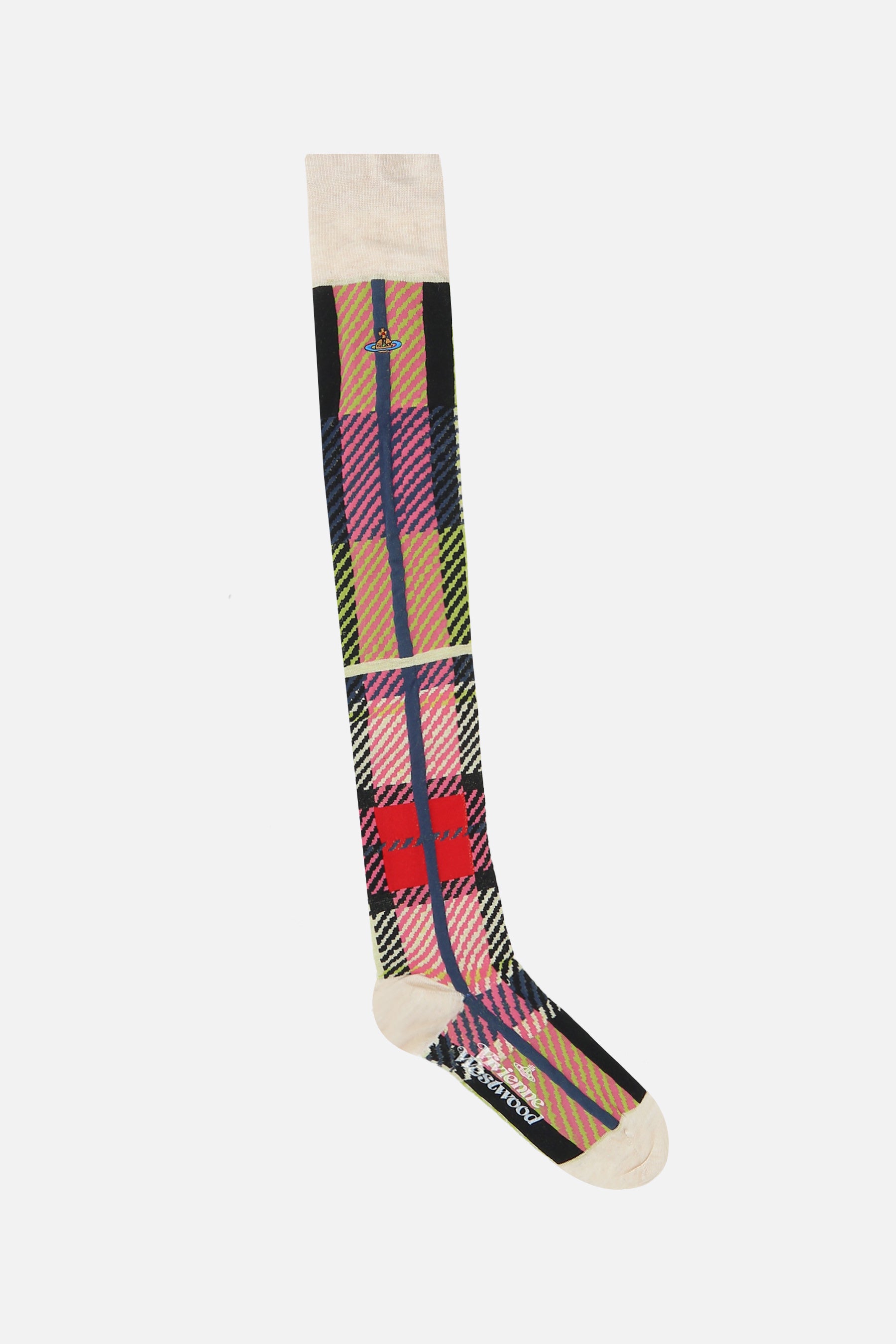 Multi Tartan cashmere blend over-the-knee socks