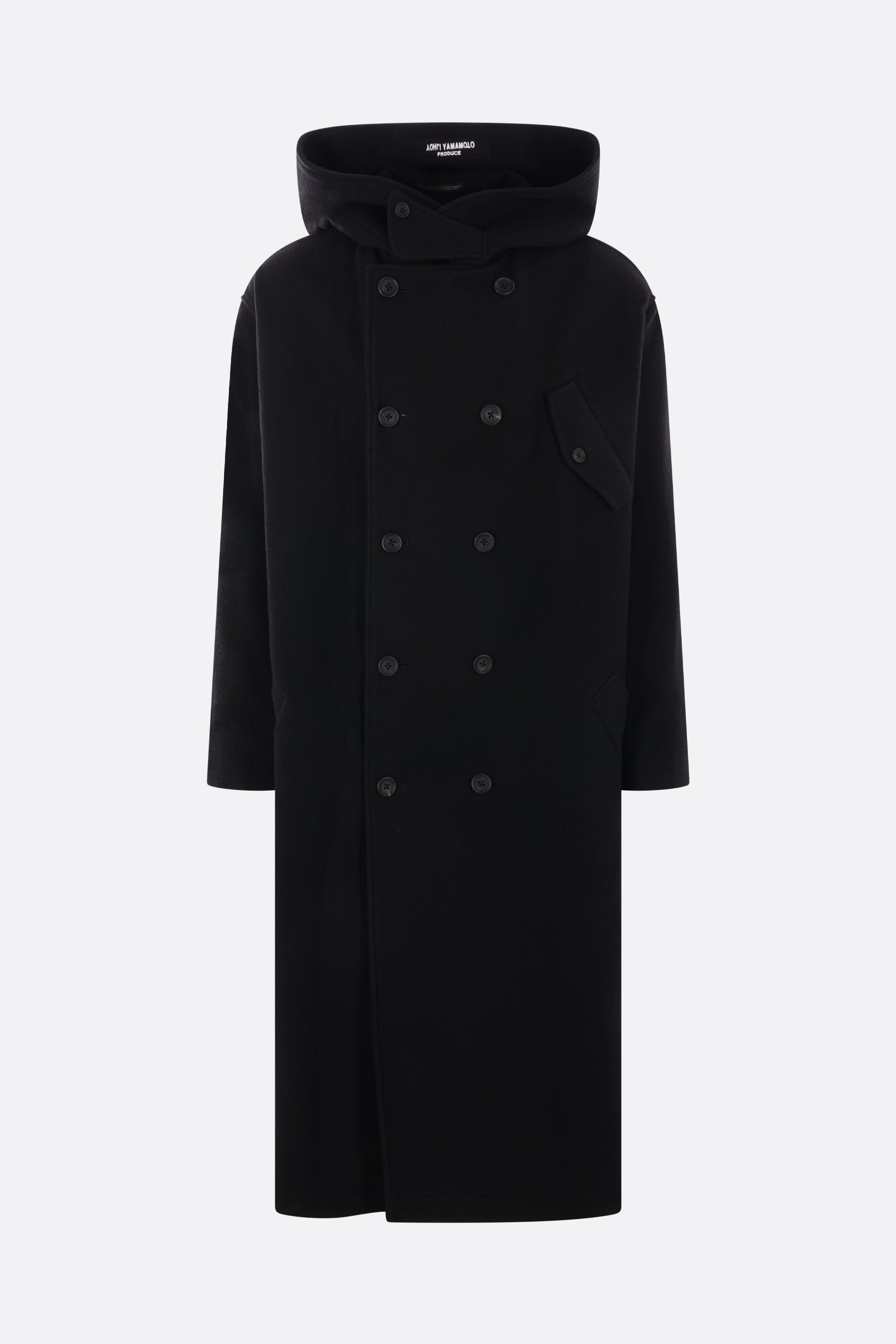 double-breasted wool coat with hood