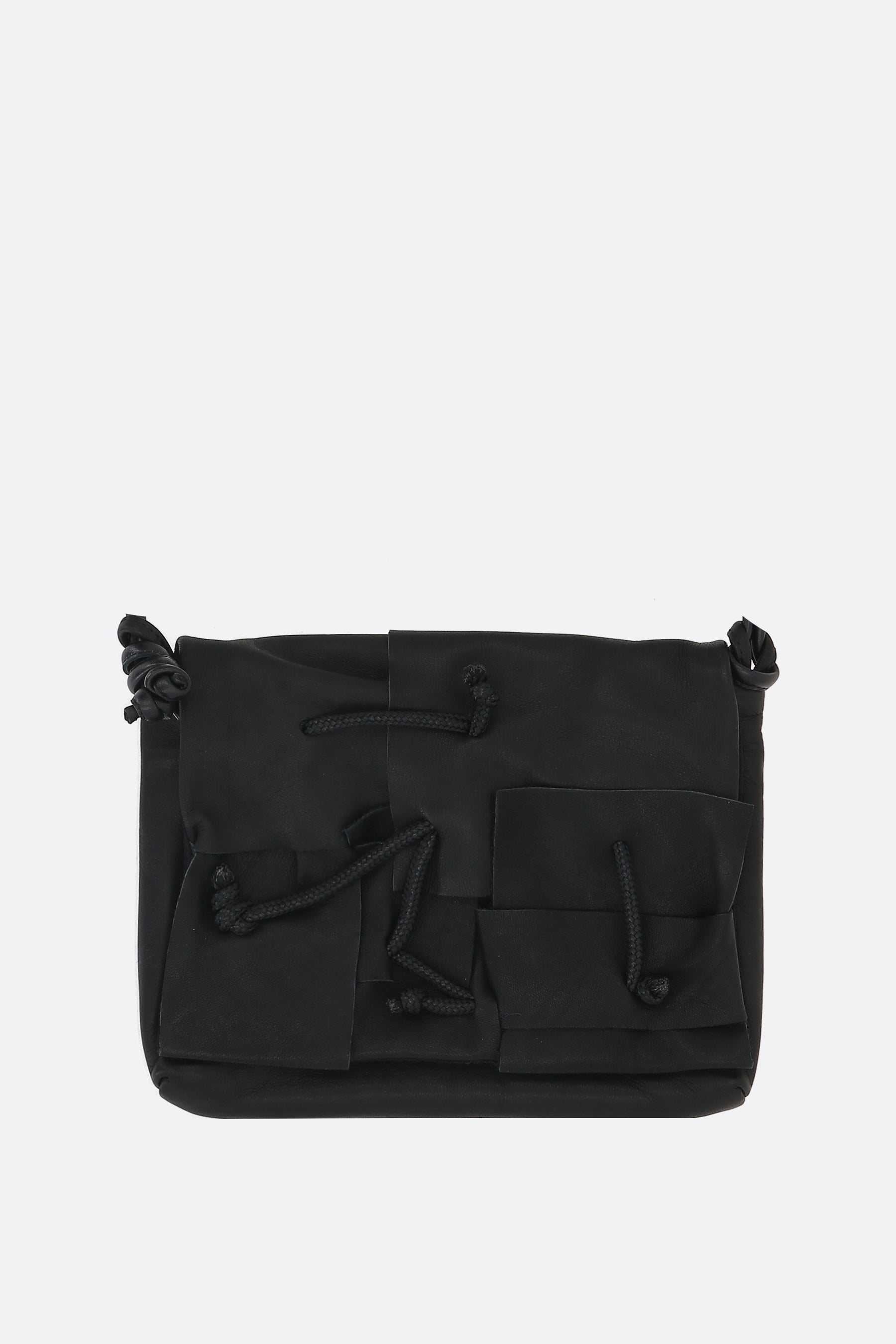 string-detailed smooth leather shoulder bag