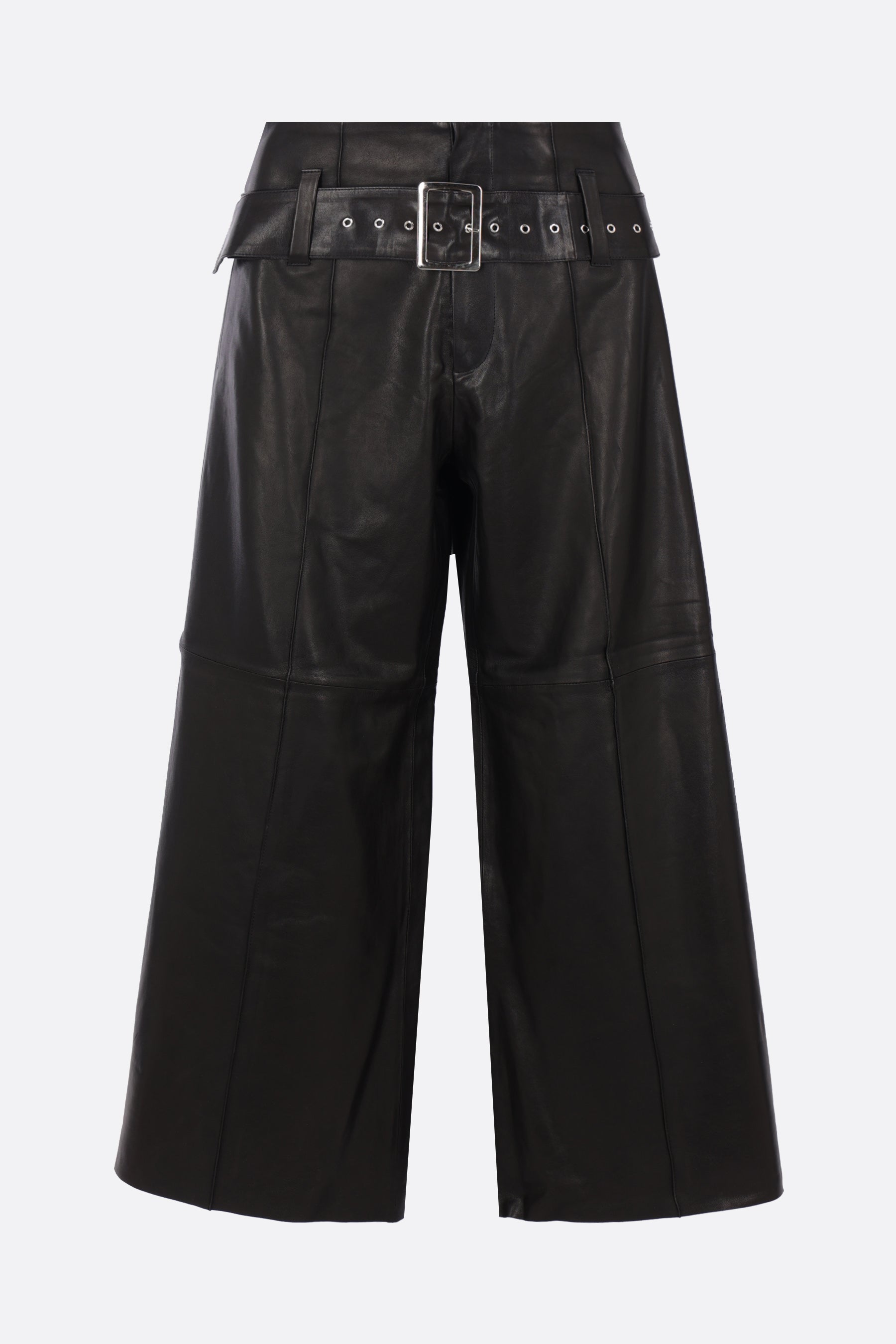 wide-leg trousers in leather with belt