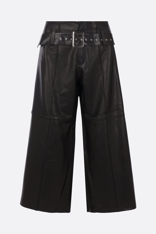 wide-leg trousers in leather with belt