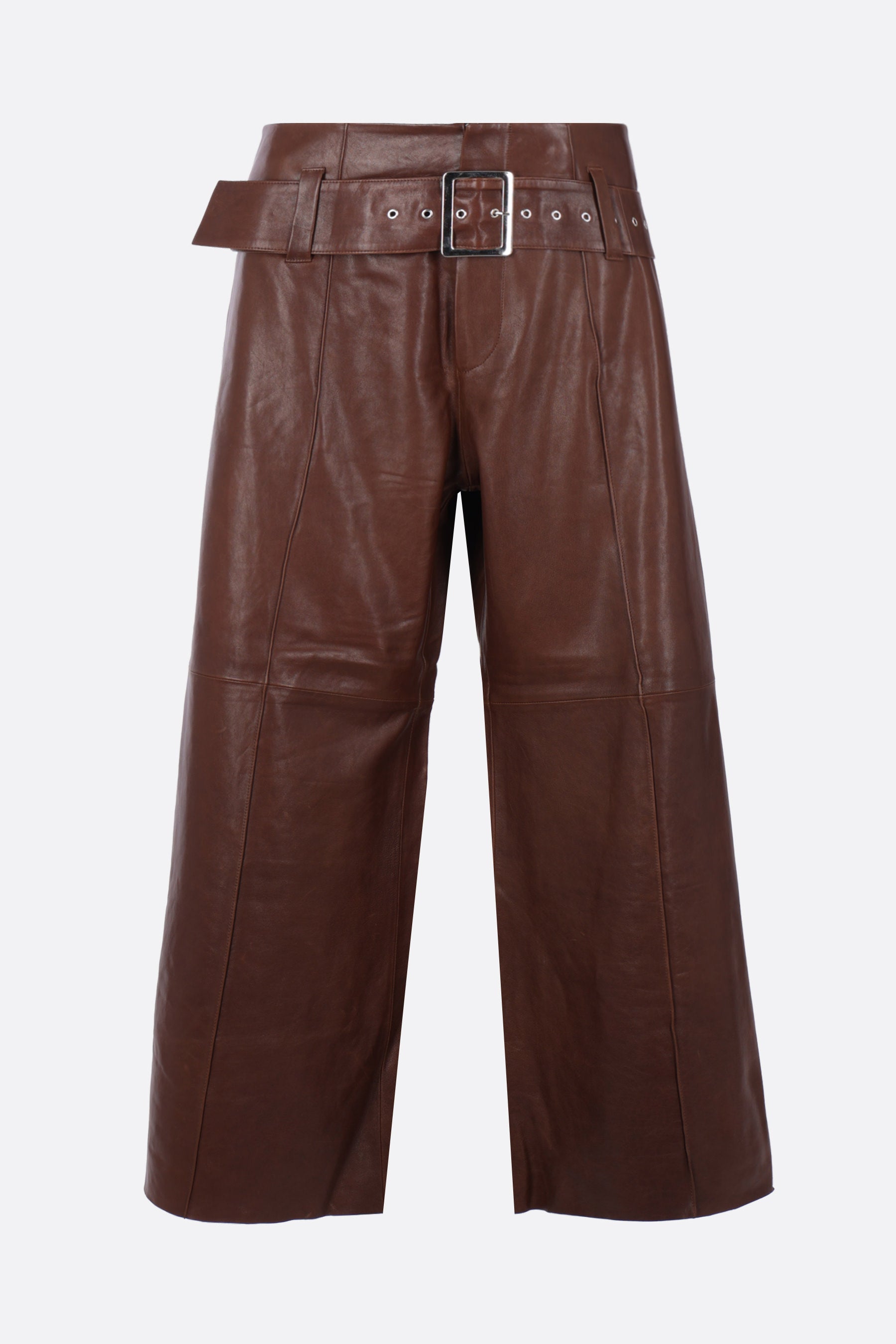 wide-leg trousers in leather with belt