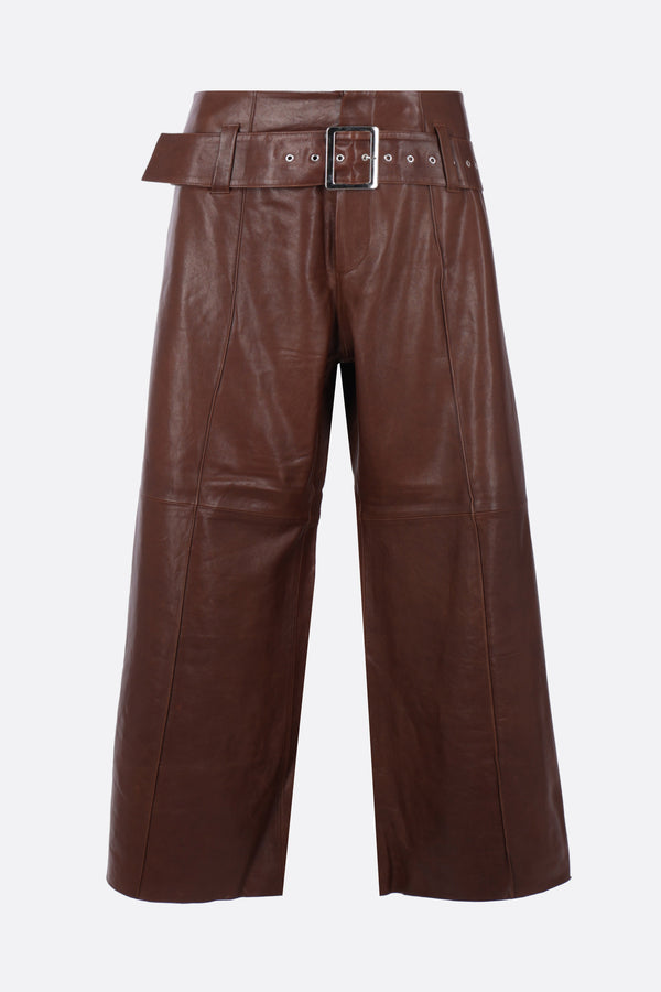 wide-leg trousers in leather with belt