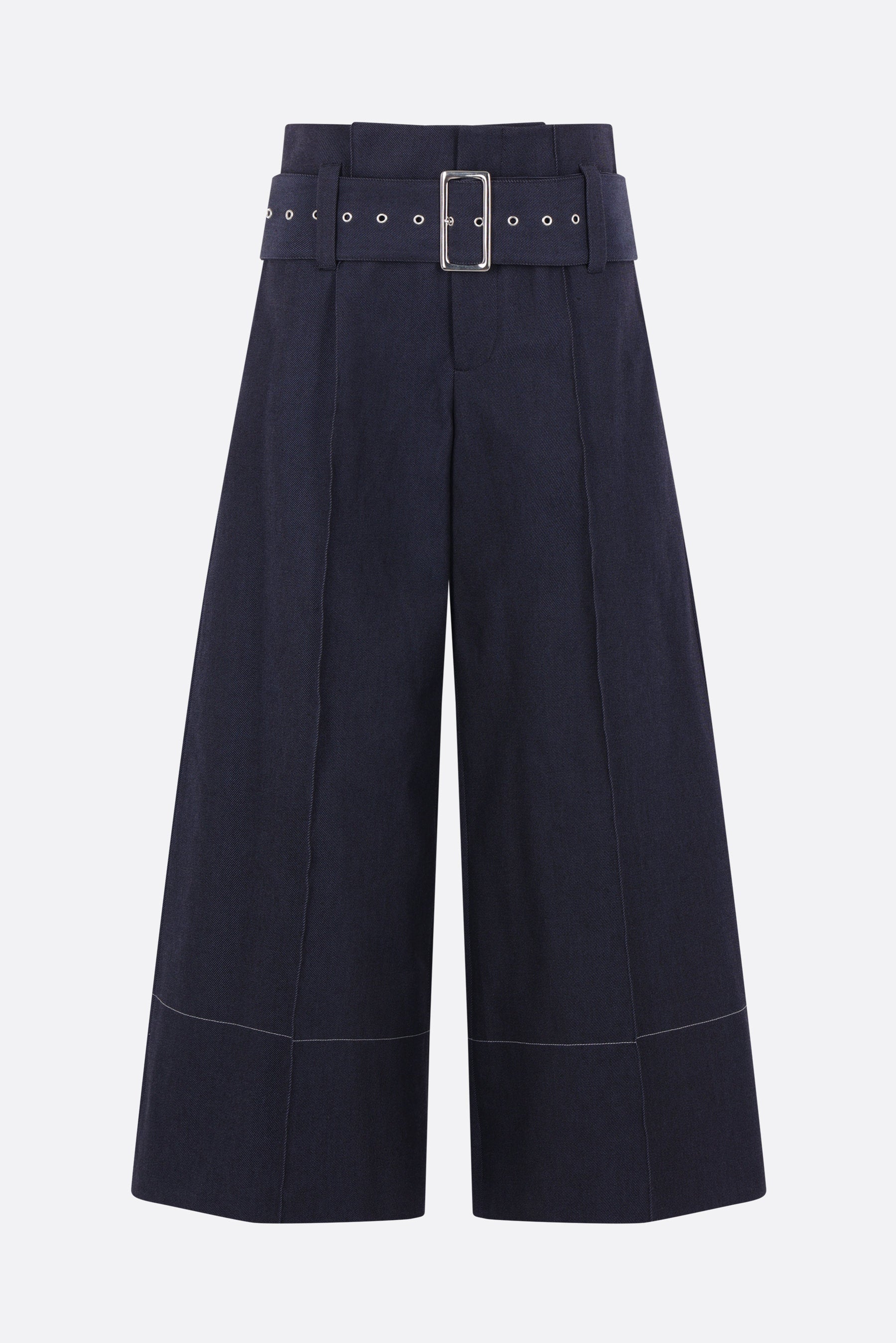 wide-leg trousers in drill with belt