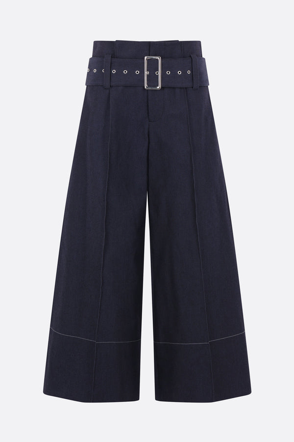 wide-leg trousers in drill with belt