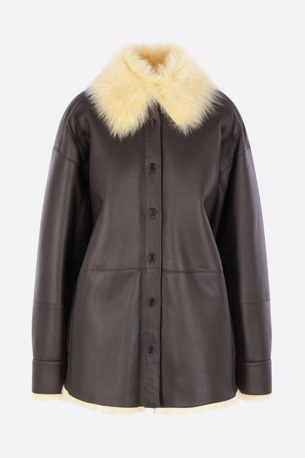 oversize overshirt in leather and shearling