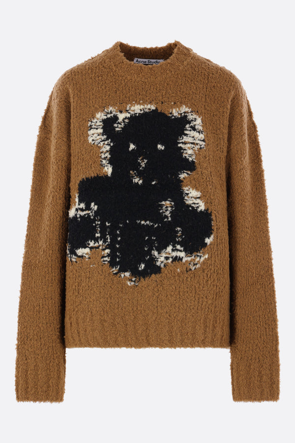 wool blend sweater with teddy bear embroidery