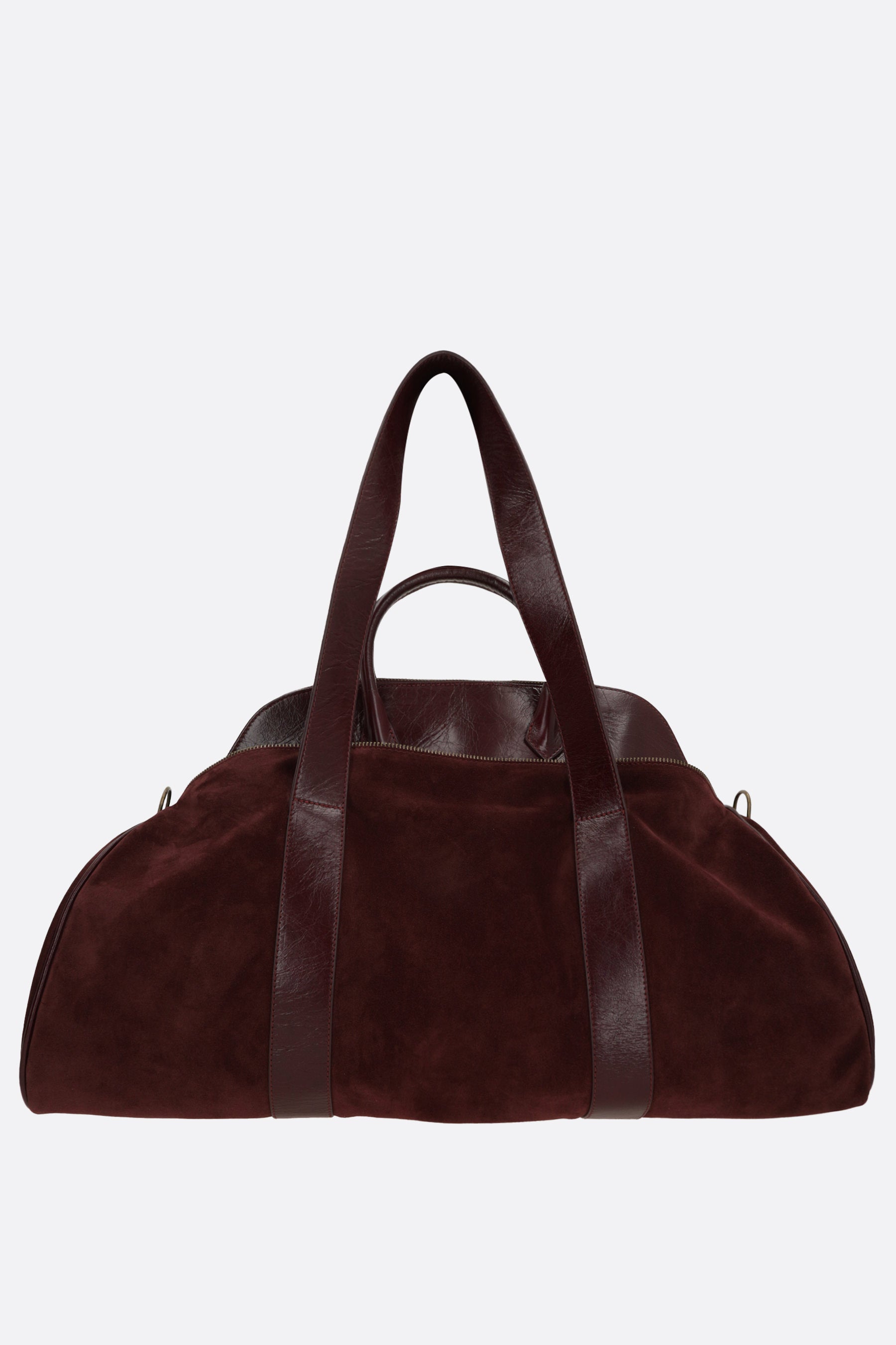 Carrier bag in suede and crackled leather