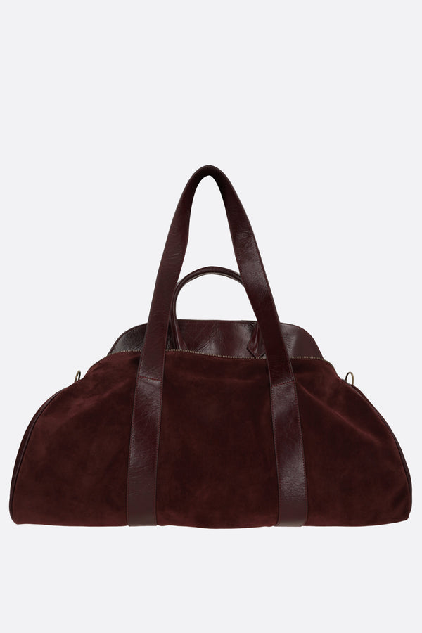 Carrier bag in suede and crackled leather