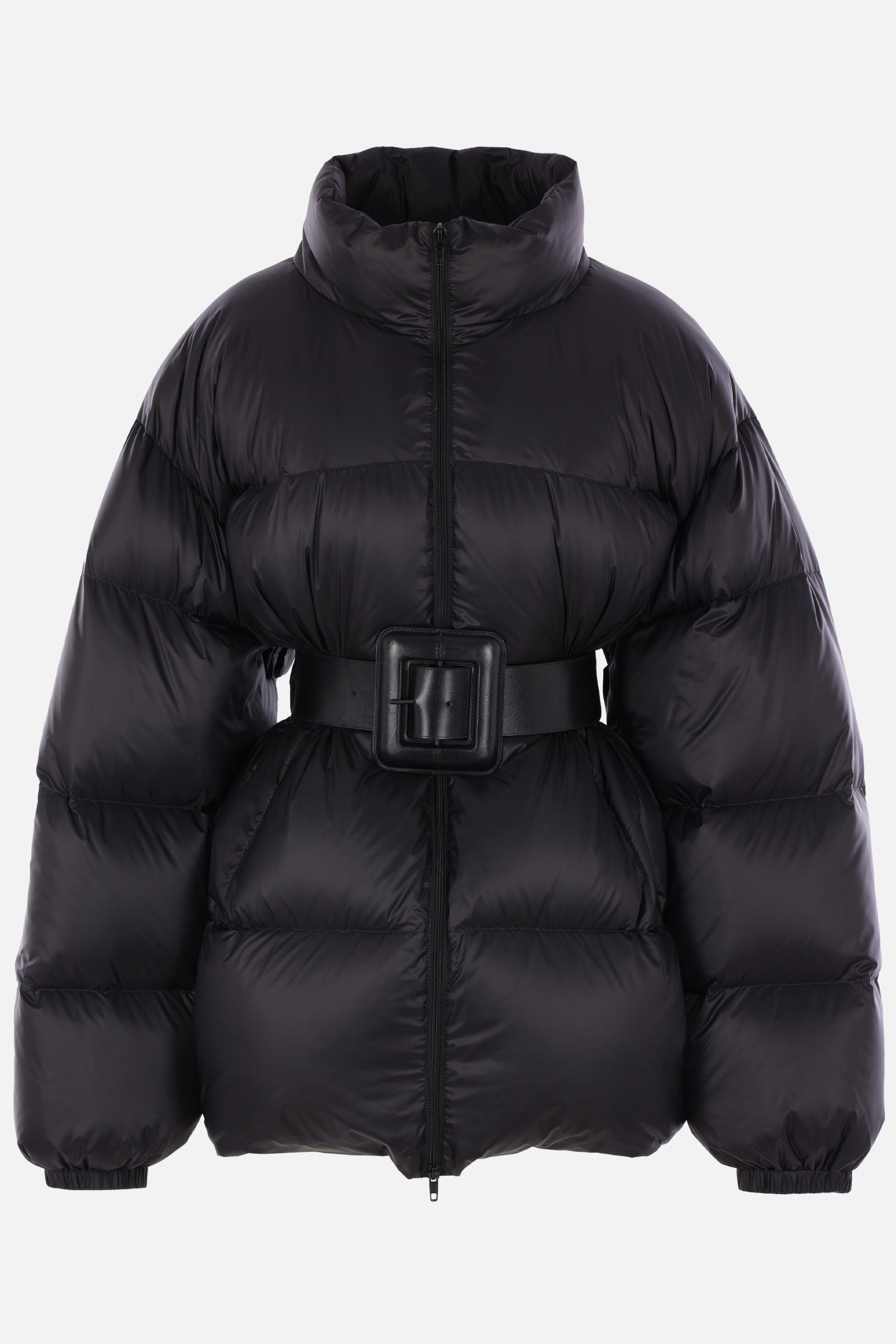 Hourglass down jacket in nylon with belt