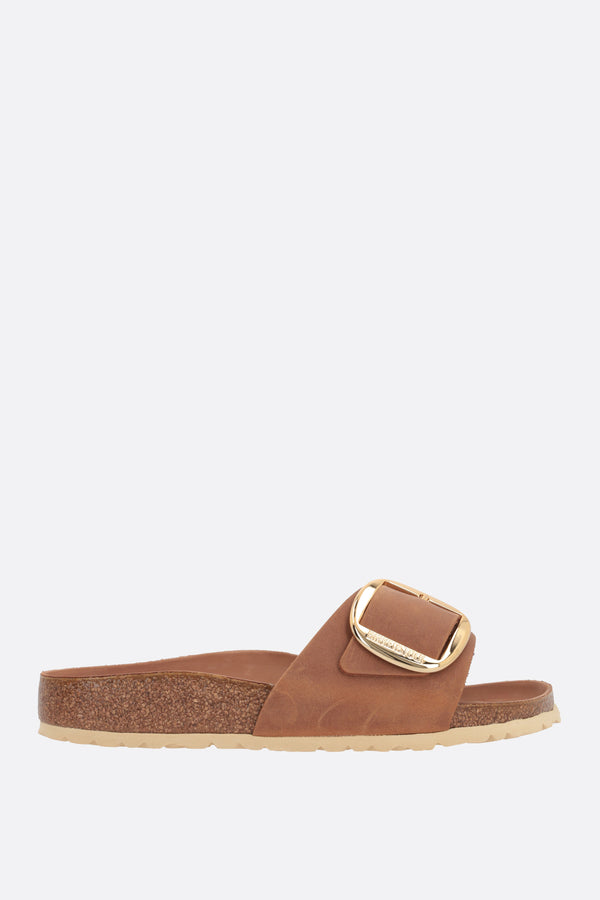 Madrid Big Buckle slide sandals in oiled leather (Narrow Fit)