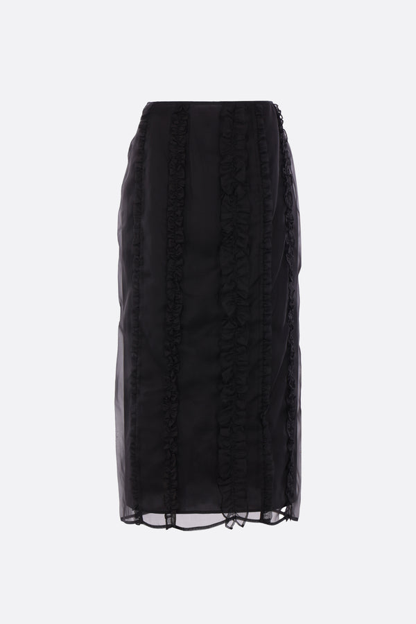 Ocean ruched organza midi skirt
