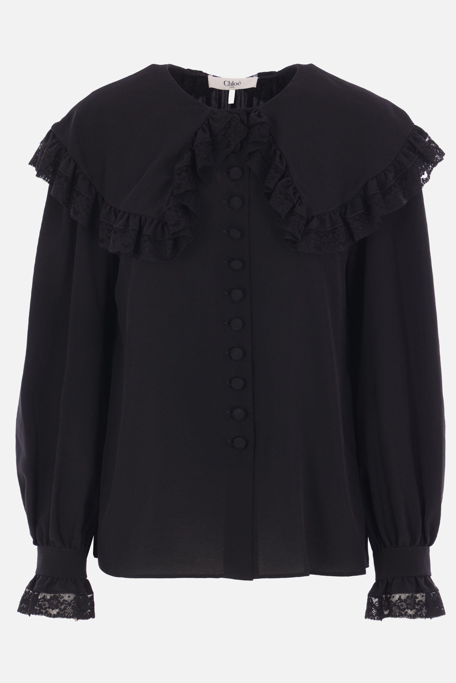 silk crepe shirt with oversized collar
