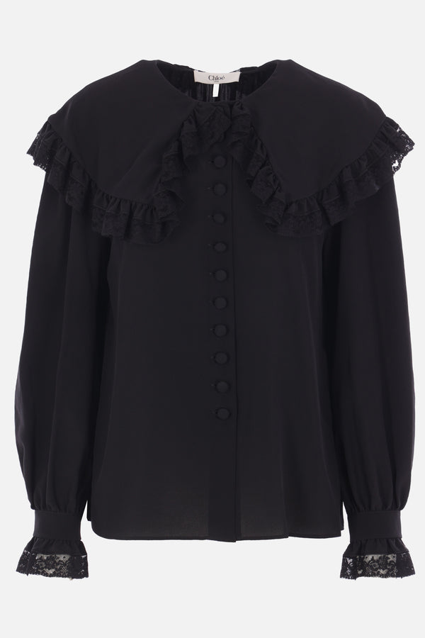 silk crepe shirt with oversized collar