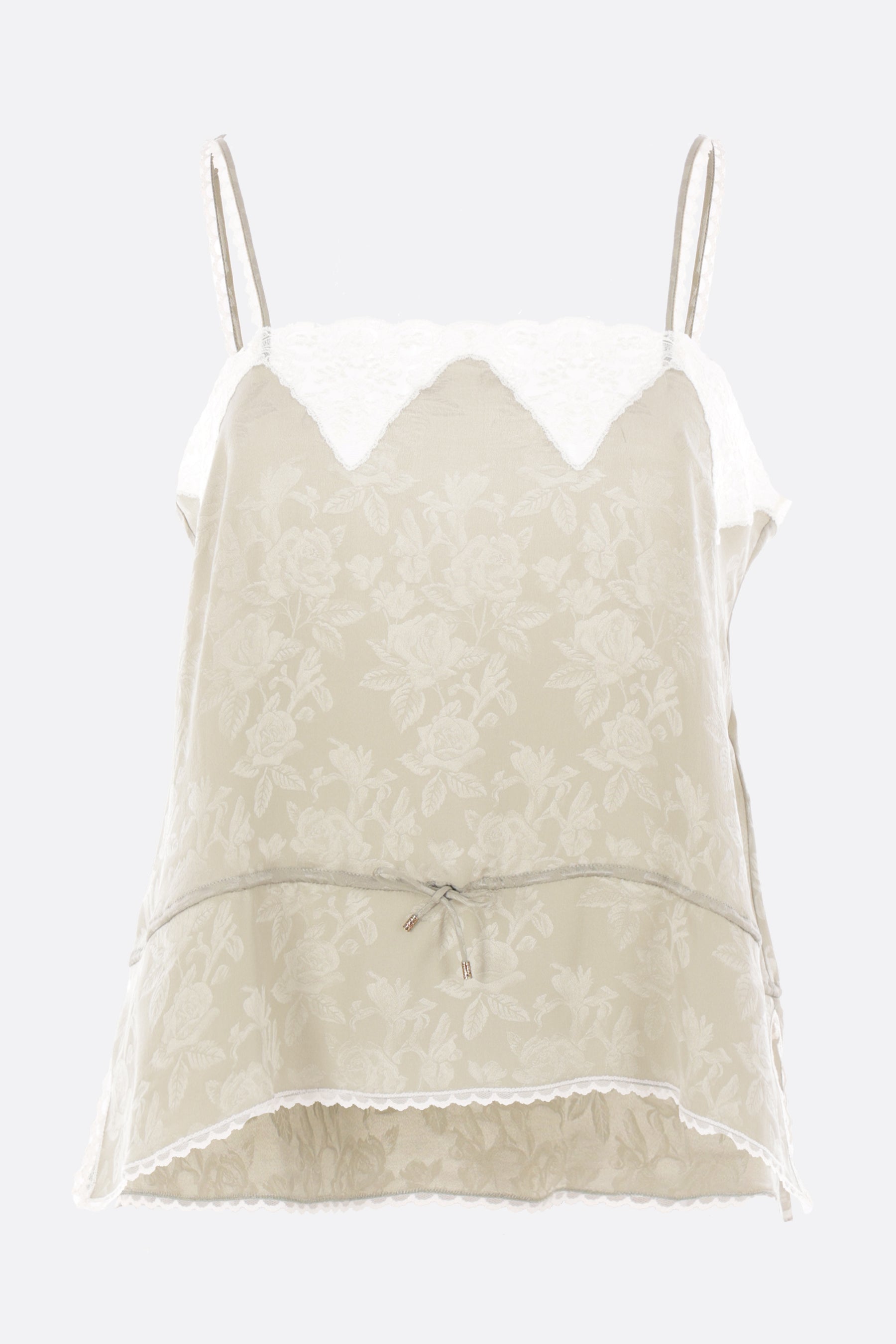 silk jacquard and lace top