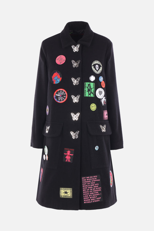 Butterfly single-breasted coat in wool