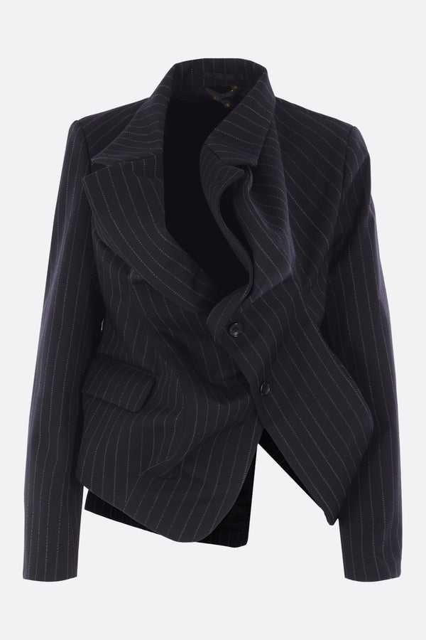asymmetric jacket in pinstriped wool