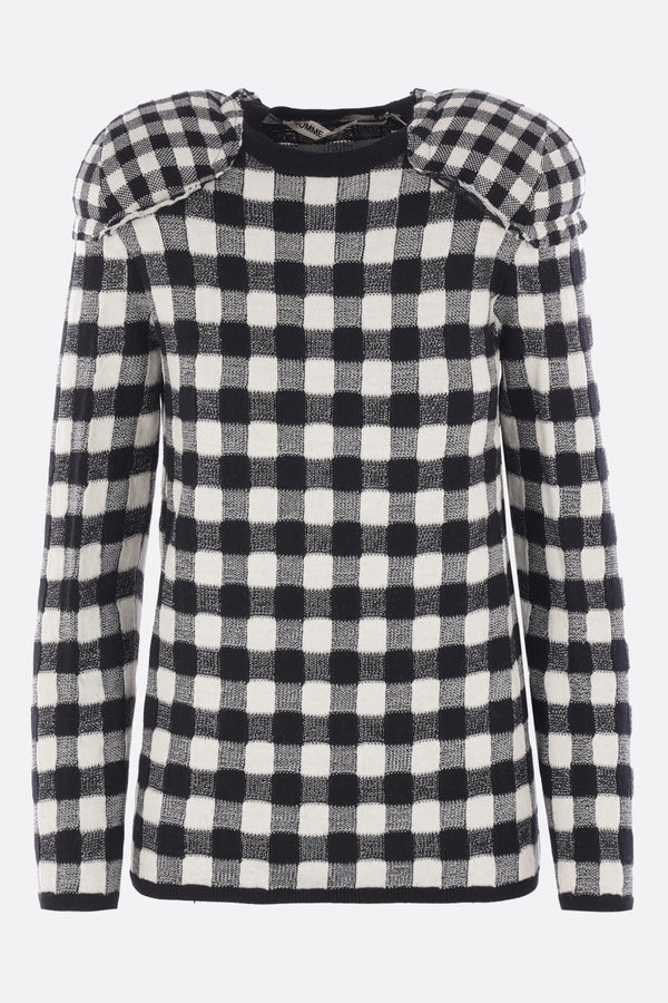 check wool sweater with shoulder pads