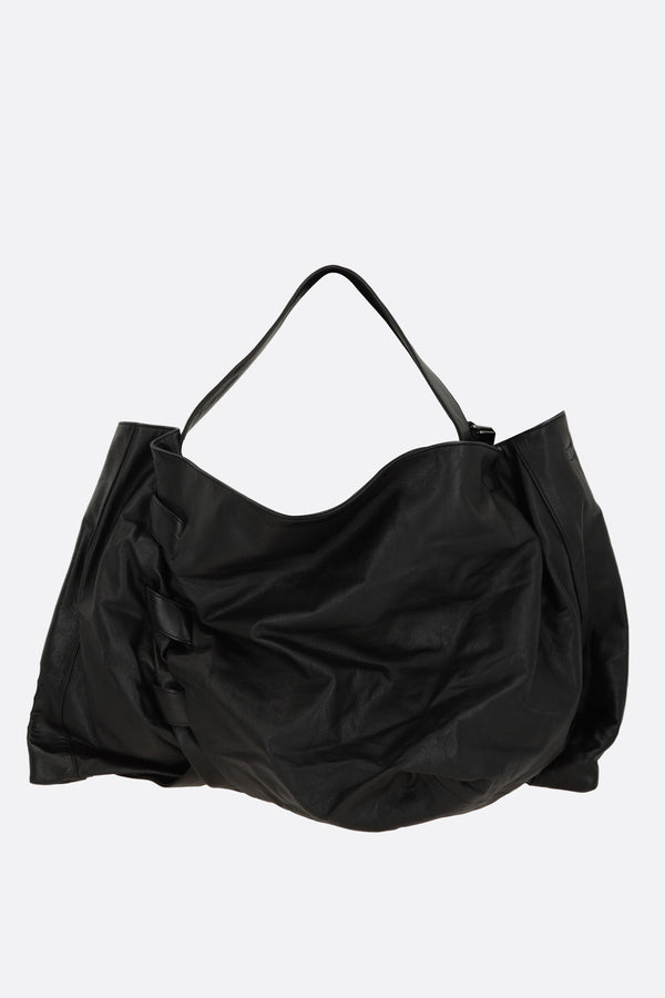 Ribbon tote bag in shiny leather