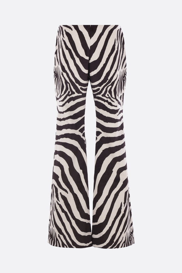 flare trousers in zebra printed velvet