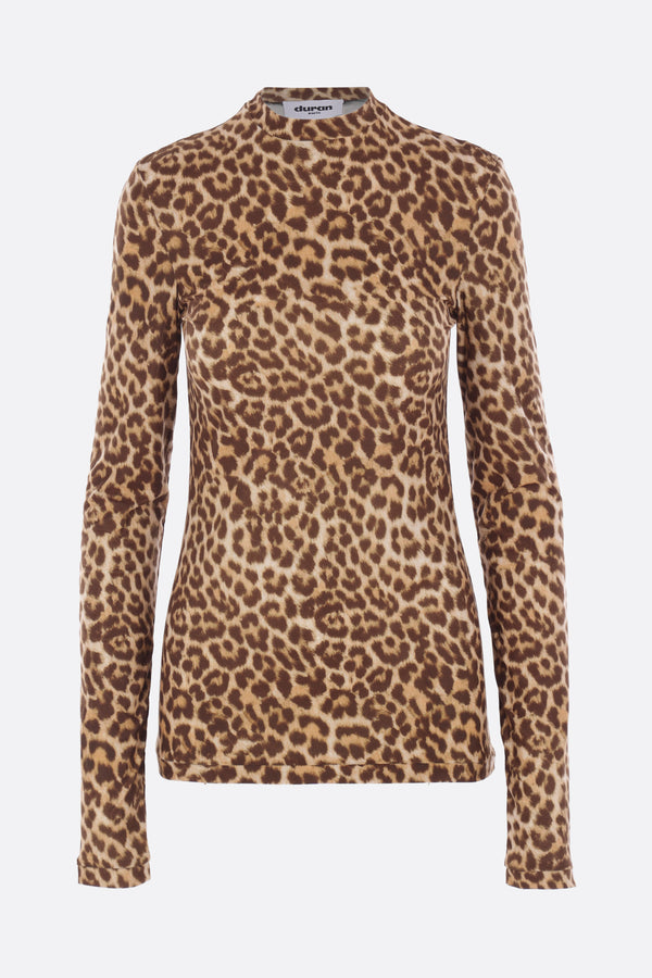 long-sleeve top in leopard printed jersey
