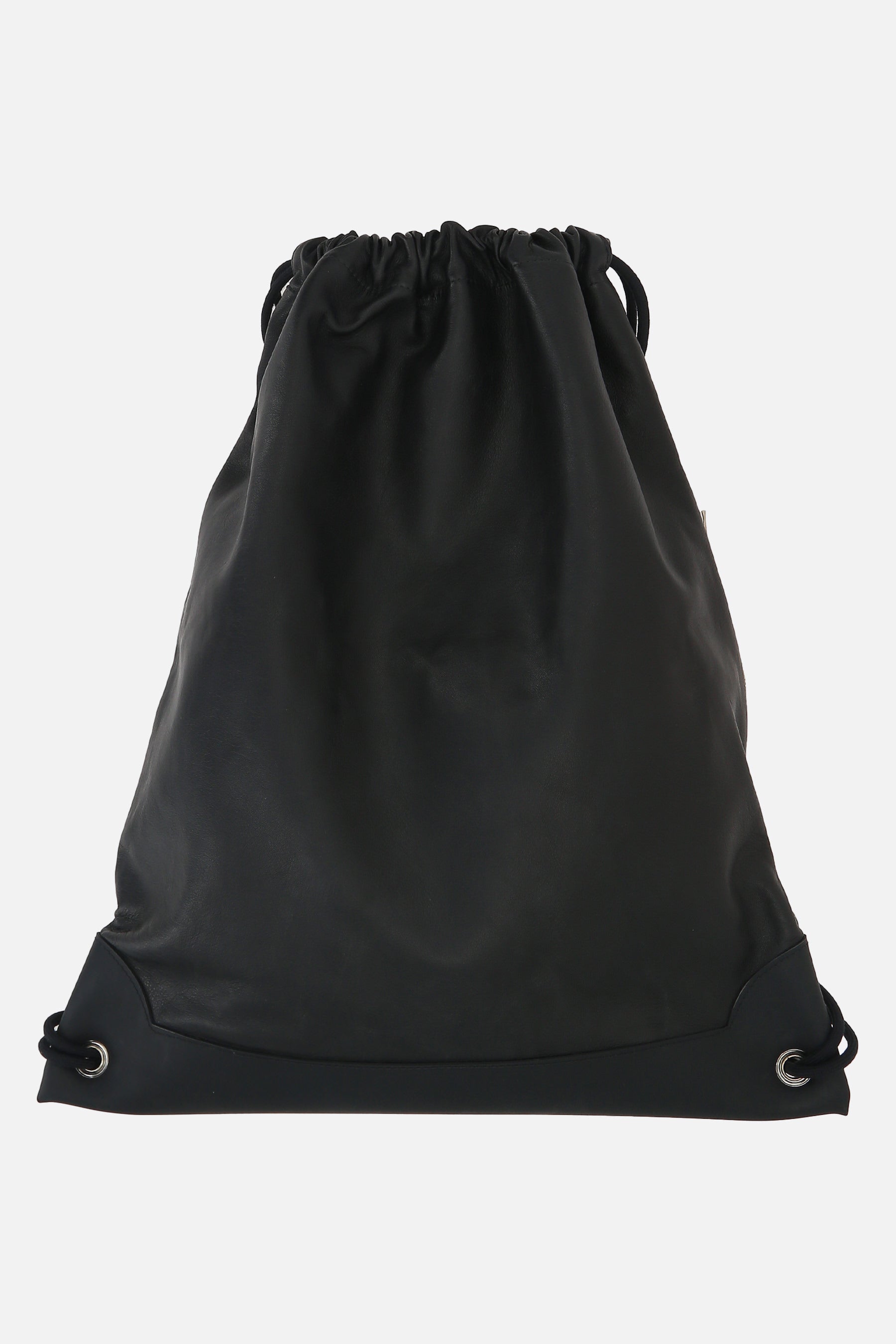 drawstring backpack in grainy leather