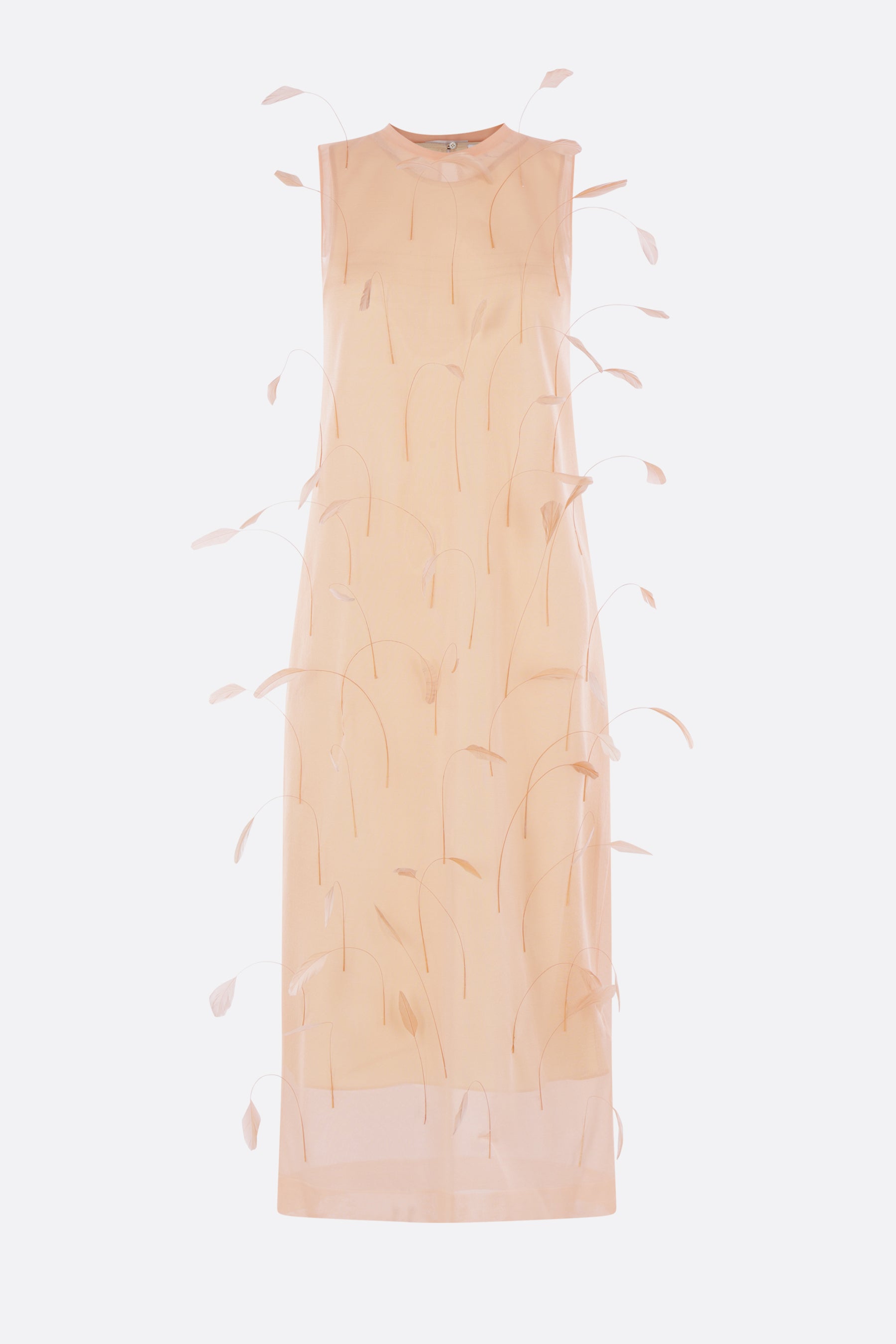 sleeveless dress in silk knit with feather