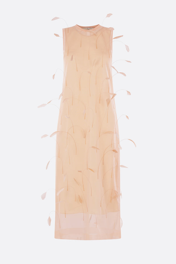 sleeveless dress in silk knit with feather