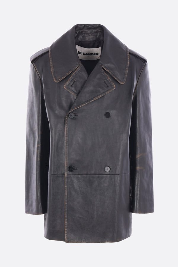 double-breasted trench coat in vintage leather