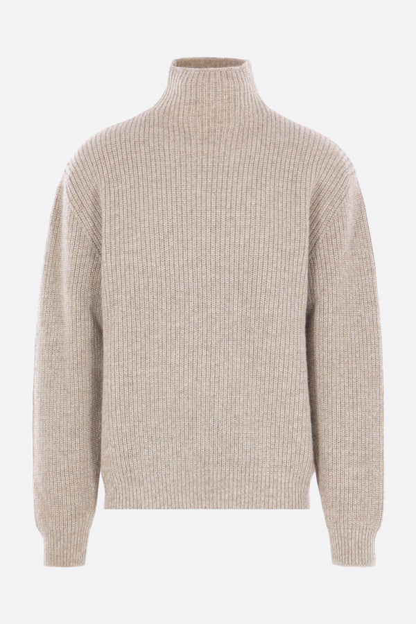 high neck sweater in rib alpaca blend