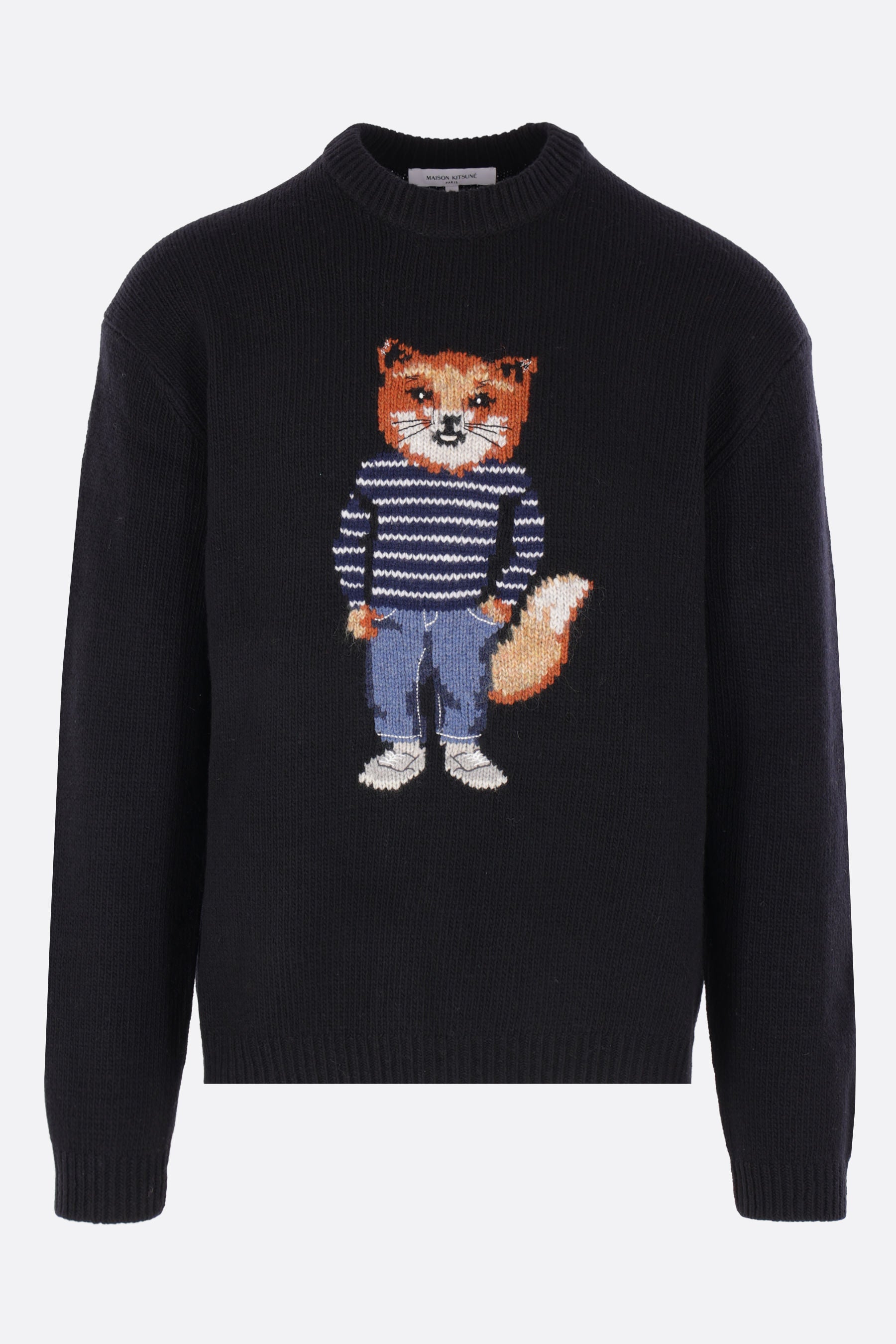 wool sweater with Dressed Fox intarsia