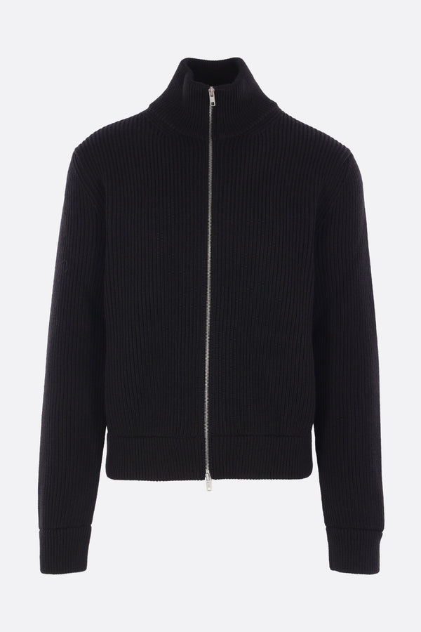 full-zip cardigan in rib wool