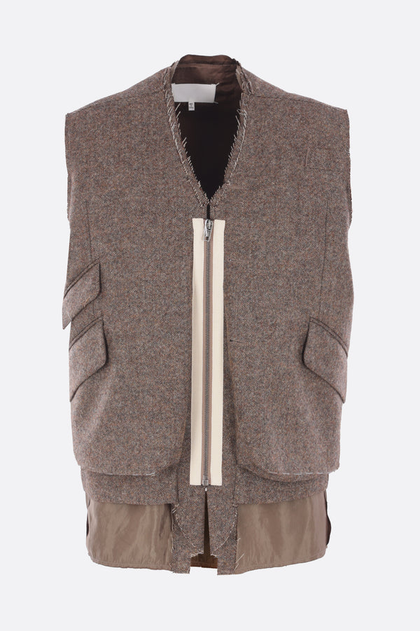 full-zip vest in dotted wool