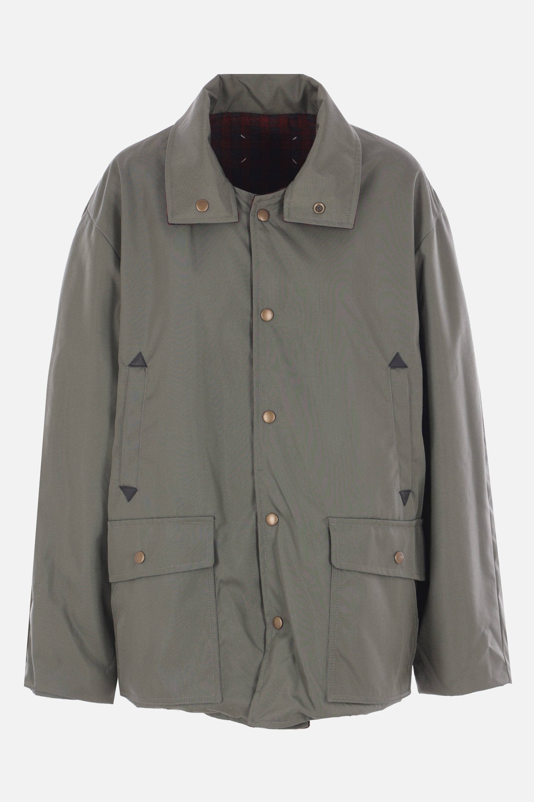 reversible jacket in nylon and checked wool