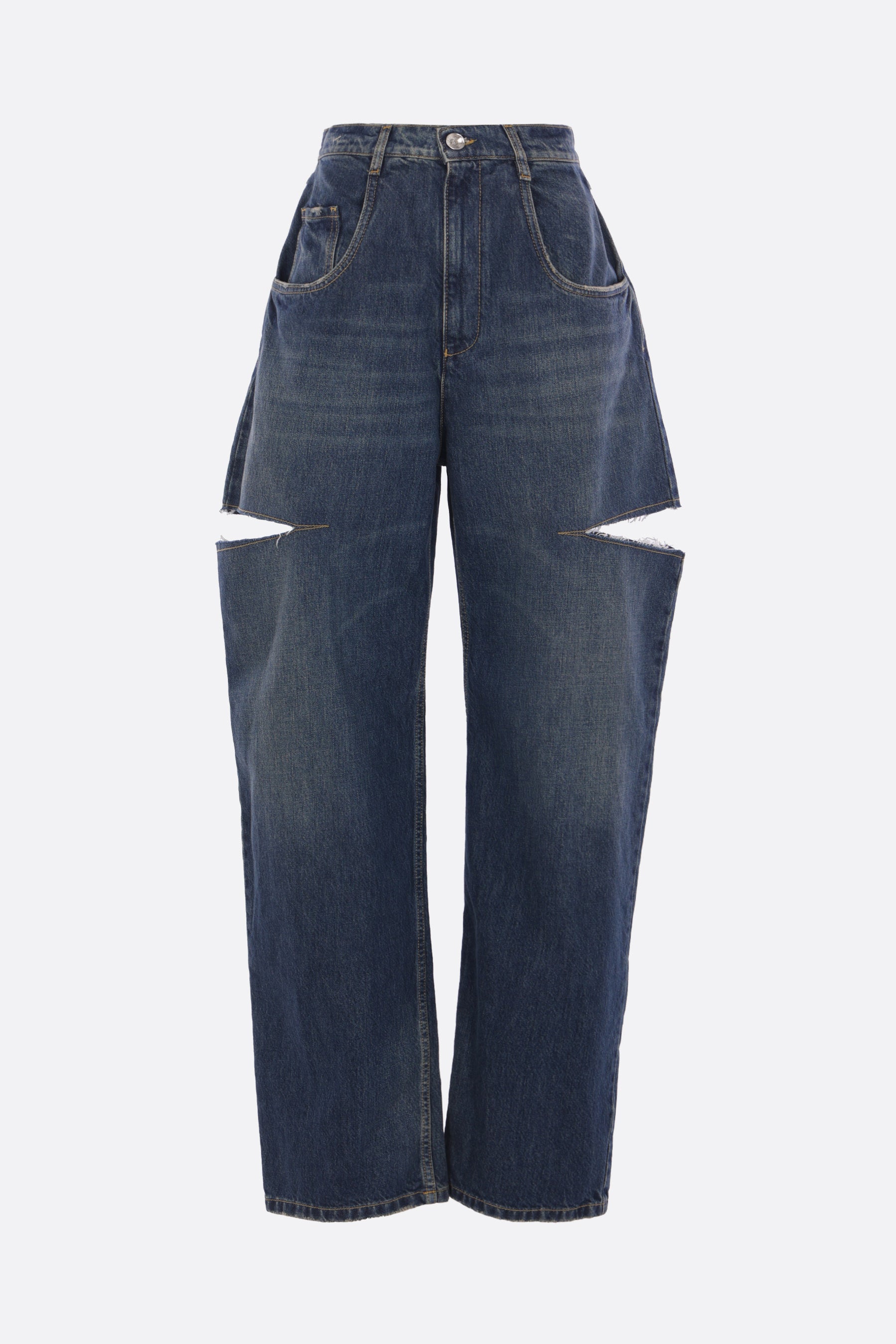 wide-leg jeans in denim with cut-out