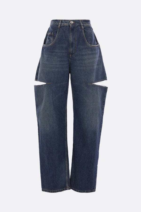 wide-leg jeans in denim with cut-out