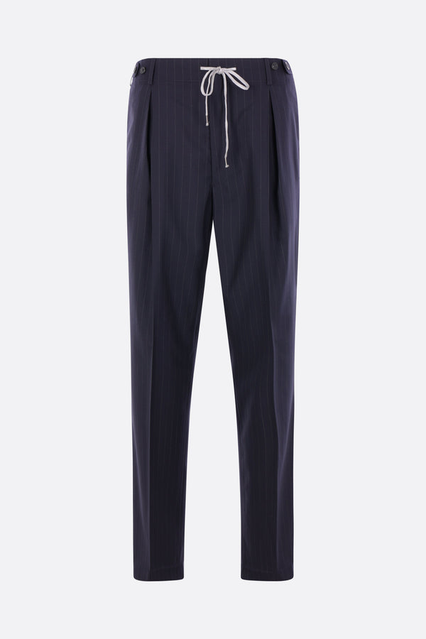 pinstripe wool drawstring trousers