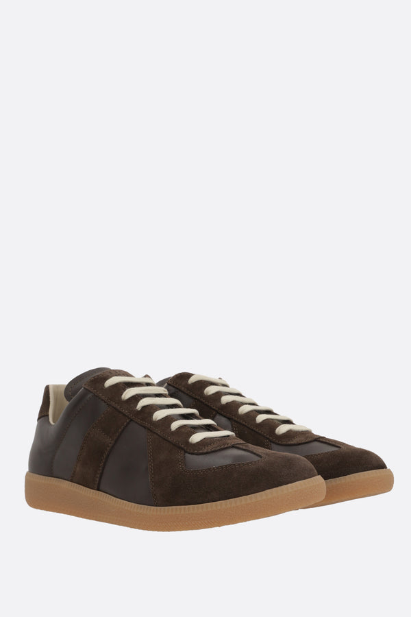Replica sneakers in smooth leather and suede