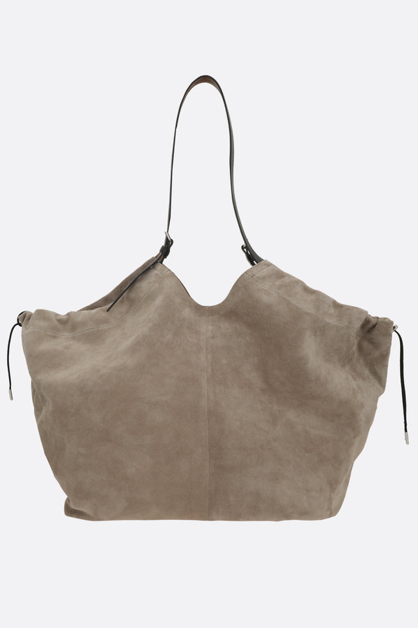oversized drawstring bag in suede