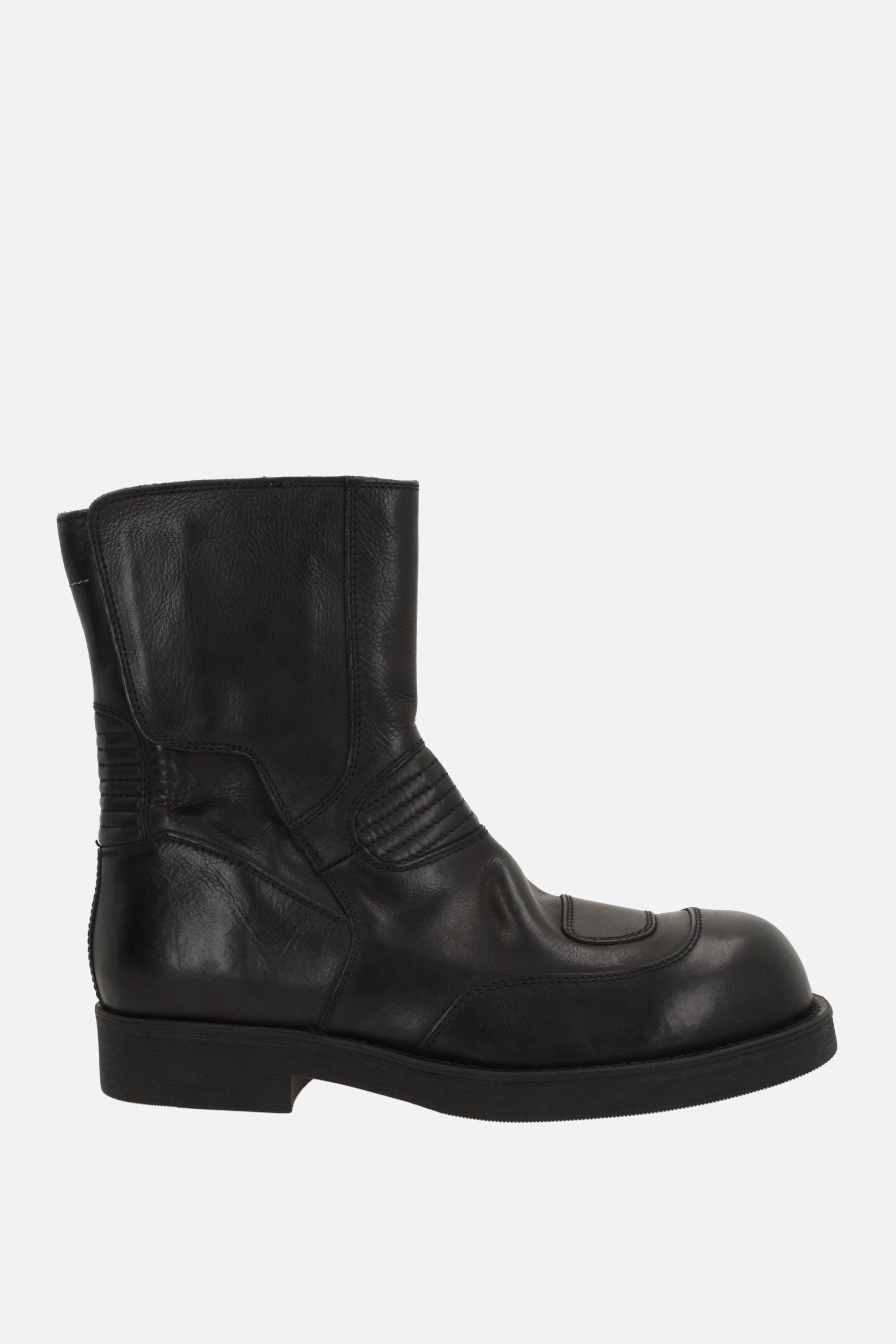 biker boot in vintage-effect leather