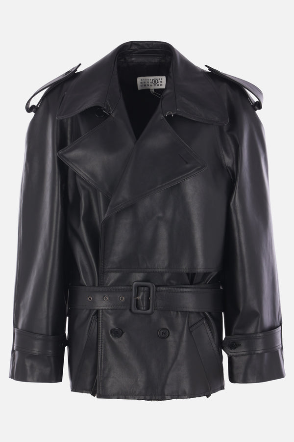 short trench coat in leather