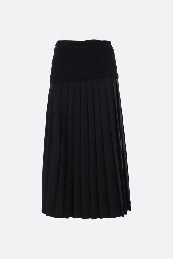 pleated skirt in wool blend with stretch mesh panel