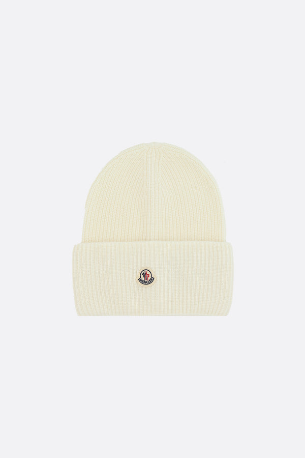 rib wool beanie with logo patch