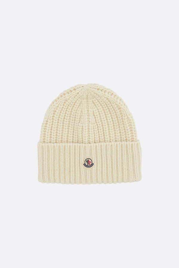 wool and cashmere beanie with logo patch