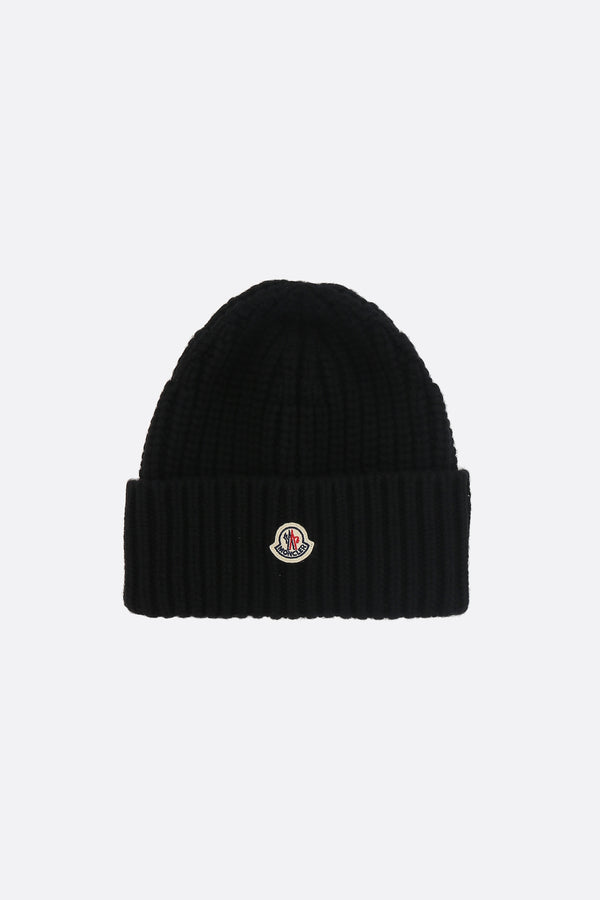 wool and cashmere beanie with logo patch