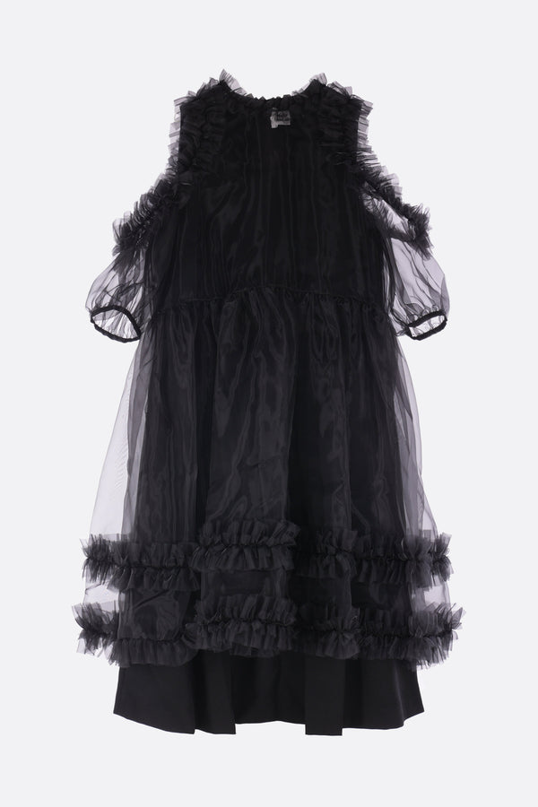 gabardine and organza midi dress