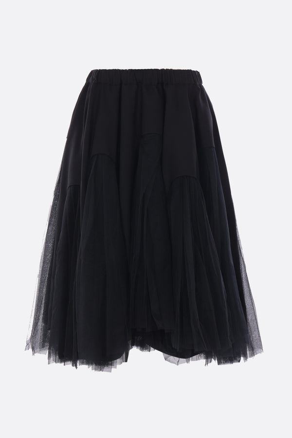 gabardine and tulle midi skirt