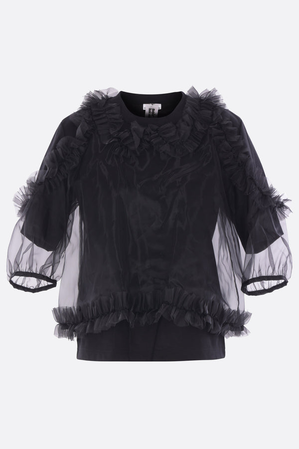 short-sleeve top in jersey and organza