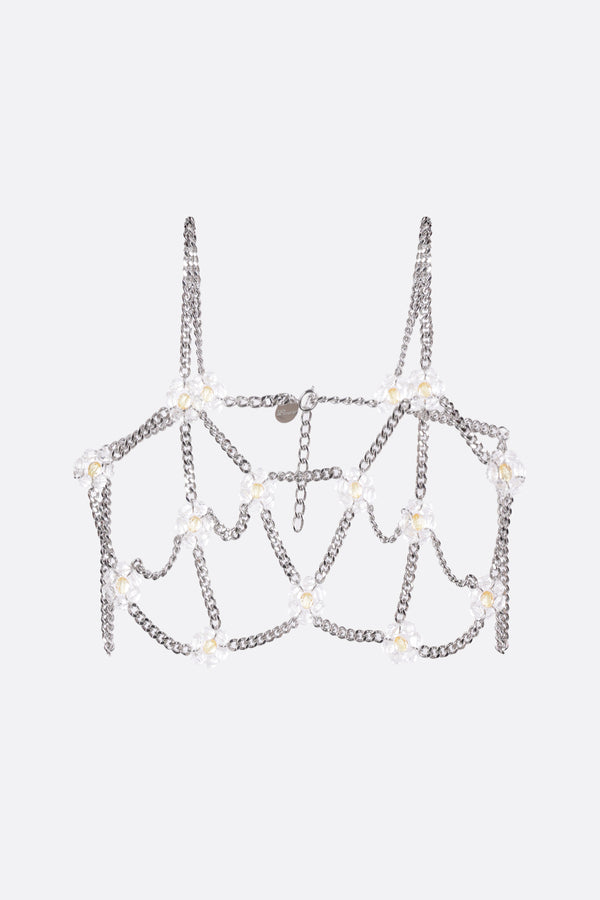 cropped top in metal chain with floral details