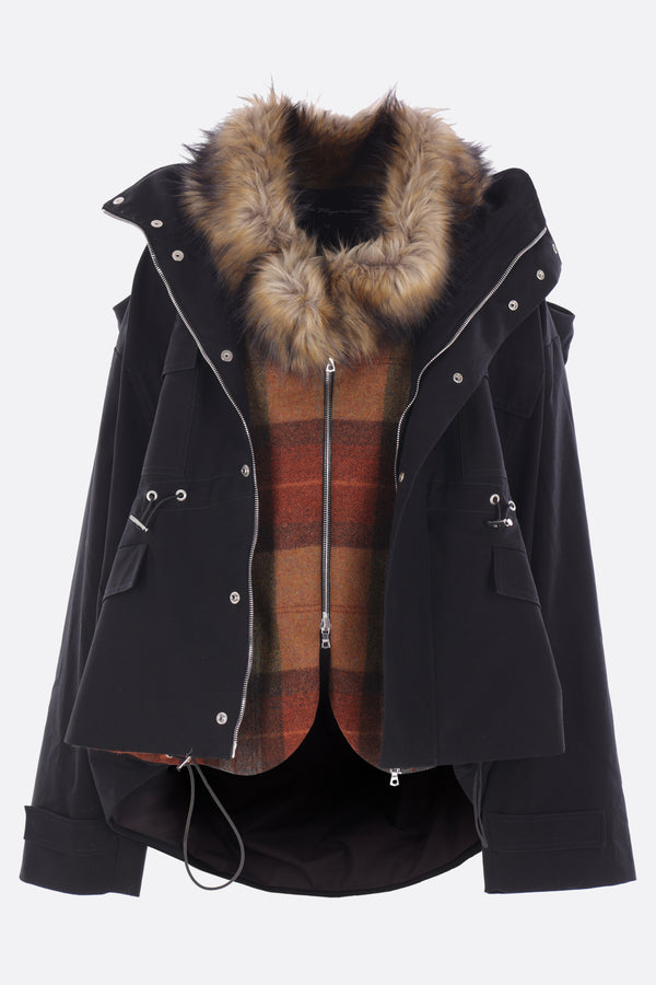 deconstructed parka in canvas and check flannel